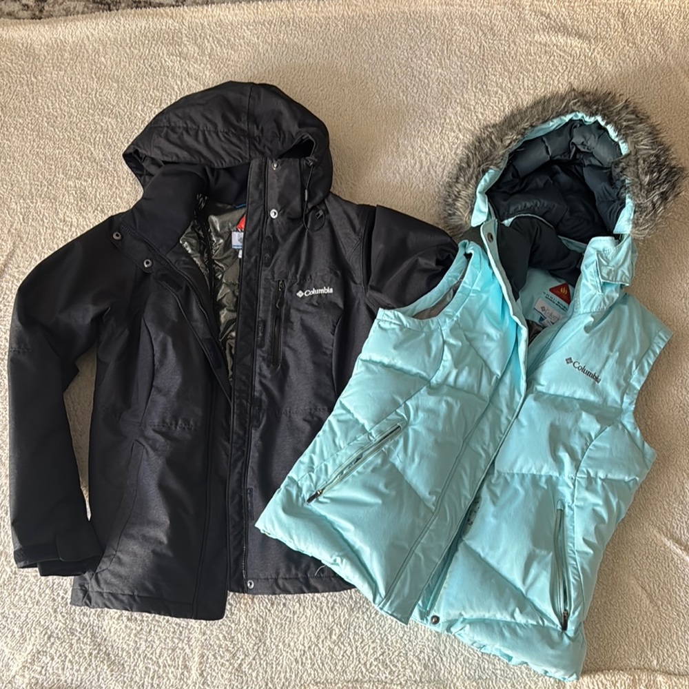 Size Medium - Columbia Black Jacket and Blue Vest Set